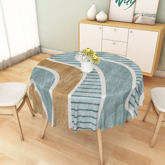 Lofaris Modern Brown and Green Striped Round Tablecloth for Earth Tone Neutral Contemporary Decor