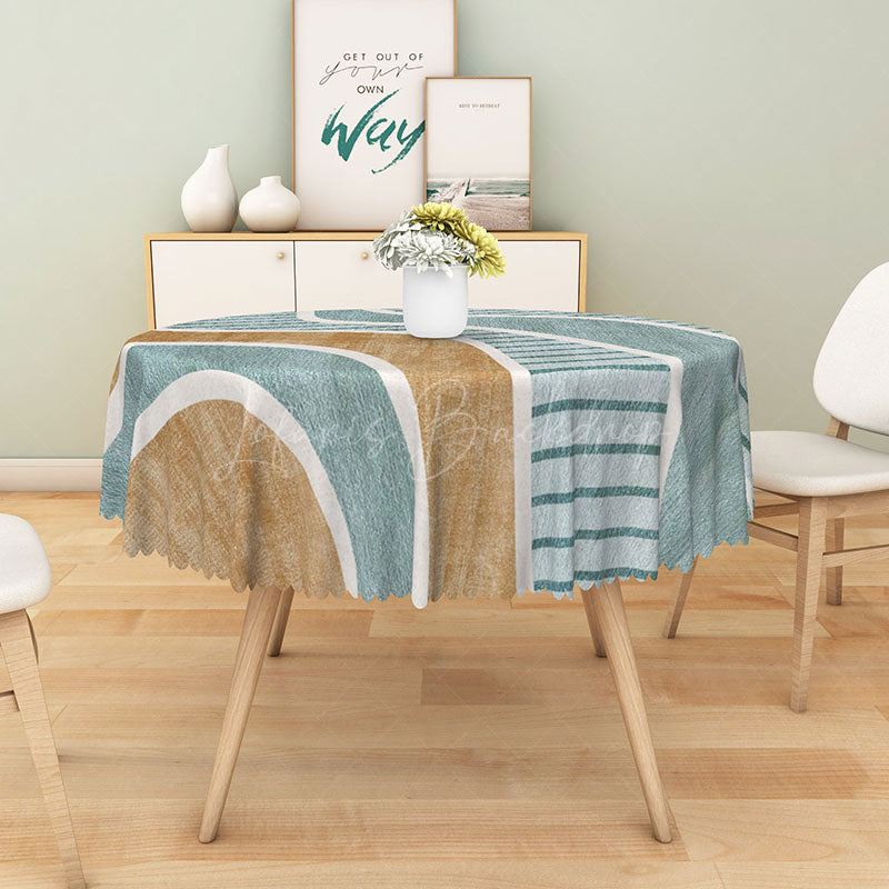 Lofaris Modern Brown and Green Striped Round Tablecloth for Earth Tone Neutral Contemporary Decor