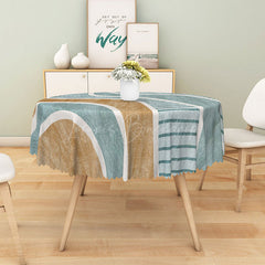 Lofaris Modern Brown and Green Striped Round Tablecloth for Earth Tone Neutral Contemporary Decor