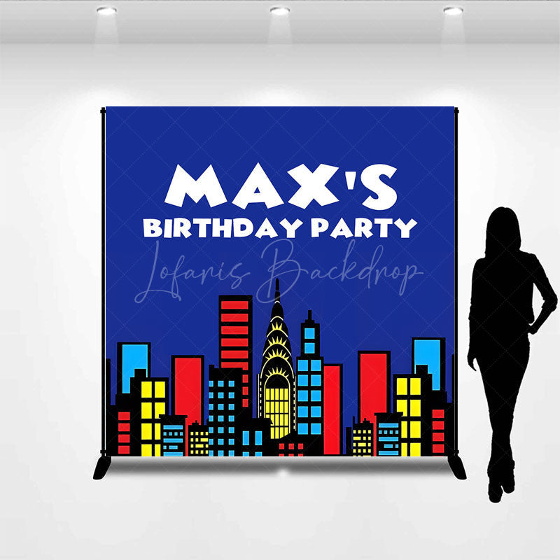 Lofaris Modern Building Cartoon Custom Birthday Backdrop