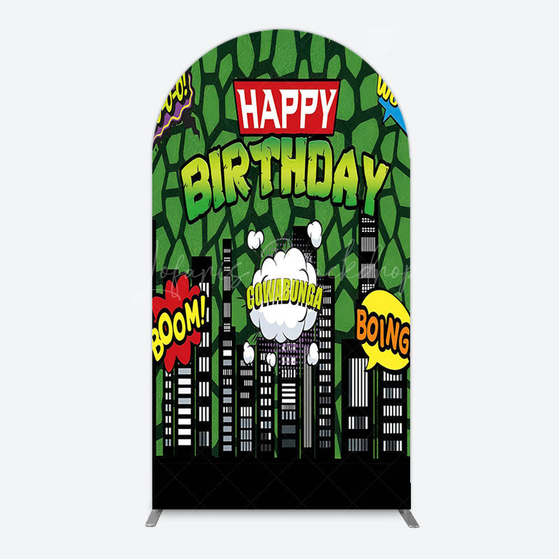 Lofaris Modern Buildings Cartoon Birthday Arch Backdrop