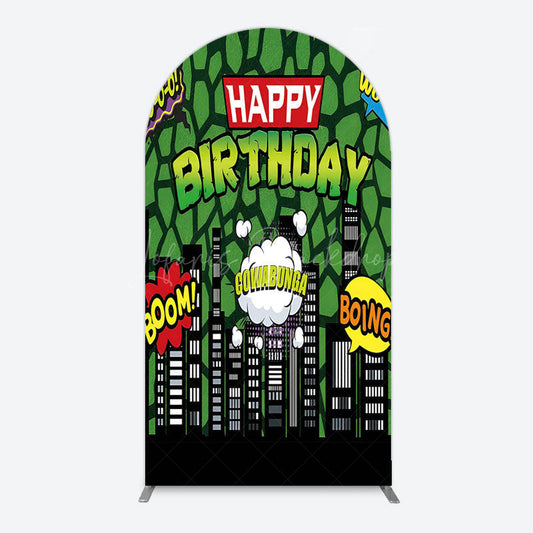 Lofaris Modern Buildings Cartoon Birthday Arch Backdrop