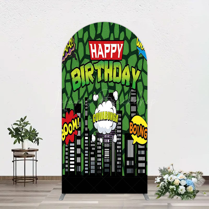Lofaris Modern Buildings Cartoon Birthday Arch Backdrop