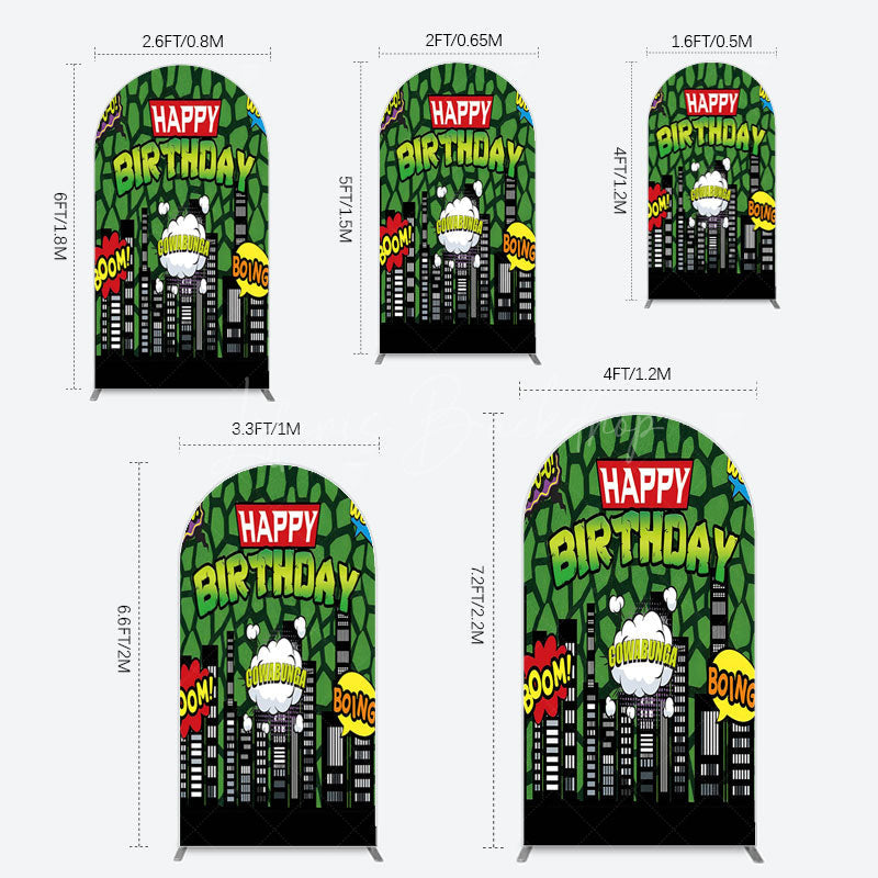 Lofaris Modern Buildings Cartoon Birthday Arch Backdrop