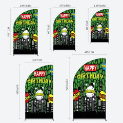 Lofaris Modern Buildings Cartoon Birthday Half Moon Arch Backdrop