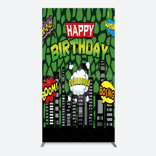 Lofaris Modern Buildings Cartoon Birthday Rectangle Backdrop