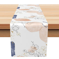 Lofaris Modern Carved Kapok Flower Table Runner Abstract Botanical Dining Decor Neutral Tone Minimalist Kitchen Linen