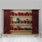 Lofaris Modern Christmas Gift Wall Photography Backdrop Shelves of Red and Green Presents Holiday Boutique Photo Background