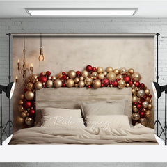 Lofaris Modern Christmas Headboard Photography Backdrop Red and Gold Balloon Garland Rustic Chic Bedroom Photo Prop