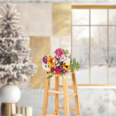 Lofaris Modern Christmas Photography Backdrop Window with Snowy View and Frosted Tree Neutral Holiday Studio Photo Prop