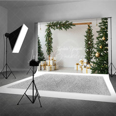 Lofaris Modern Christmas Photography Backdrop Wood Arch with Garland and Trees Minimalist Holiday Photo Background