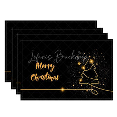 Lofaris Modern Christmas Set of 4 Placemats Black and Gold Sparkling Tree Elegant Holiday Table Mats Decor