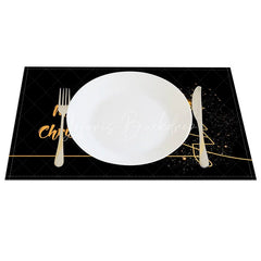 Lofaris Modern Christmas Set of 4 Placemats Black and Gold Sparkling Tree Elegant Holiday Table Mats Decor