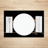 Lofaris Modern Christmas Set of 4 Placemats Black and Gold Sparkling Tree Elegant Holiday Table Mats Decor