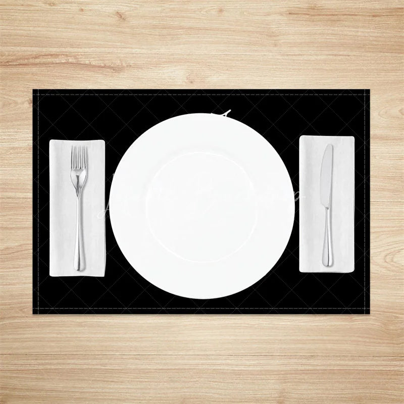Lofaris Modern Christmas Set of 4 Placemats Merry Script Minimalist Black and Gold Table Mats