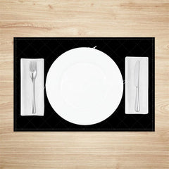 Lofaris Modern Christmas Set of 4 Placemats Merry Script Minimalist Black and Gold Table Mats