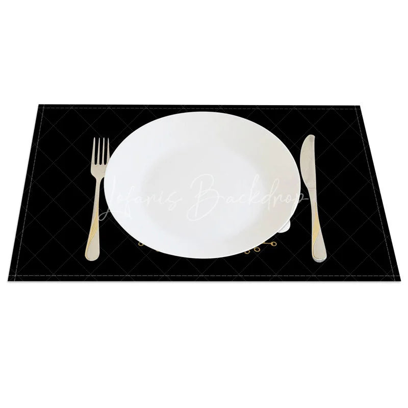 Lofaris Modern Christmas Set of 4 Placemats Merry Script Minimalist Black and Gold Table Mats