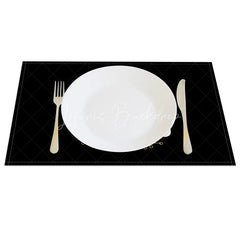 Lofaris Modern Christmas Set of 4 Placemats Merry Script Minimalist Black and Gold Table Mats