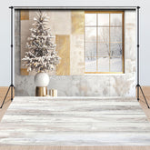 Lofaris Modern Christmas Window and Floor Combo Set Backdrop Frosted Tree with Snowy View Holiday Studio Photo Prop