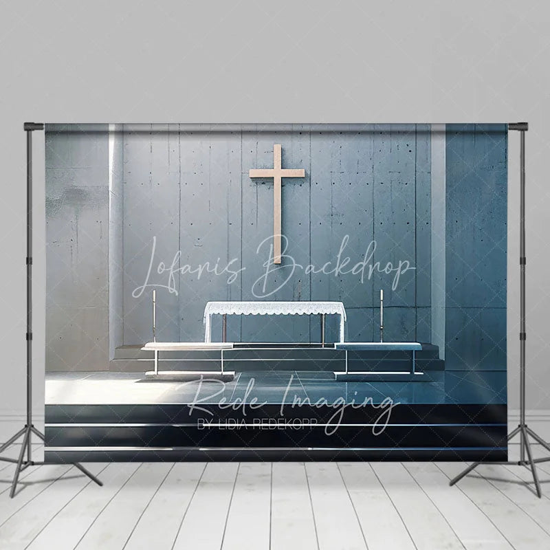 Lofaris Modern Concrete Church Cross Backdrop Sunlight Altar Religious Event Studio Photography Background