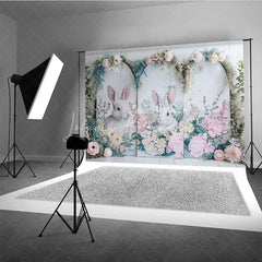 Lofaris Modern Easter Bunny Arch Backdrop Pink Peony and Spring Greenery Party Decoration