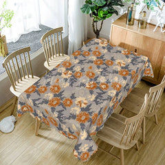 Lofaris Modern Floral Rectangle Tablecloth Grey with Orange Chrysanthemums Contemporary Botanical Dining Decor