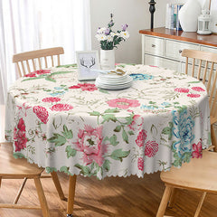 Lofaris Modern Floral Round Tablecloth in Pink and Blue for Spring Baby Shower Garden Party Decorations