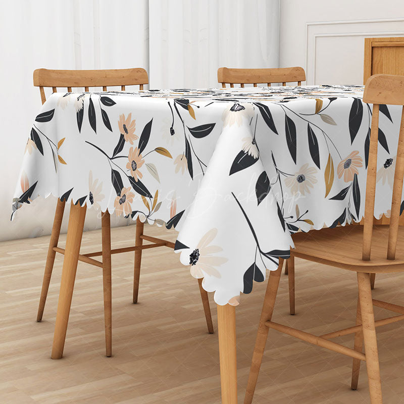 Lofaris Modern Floral Tablecloth with Black and White Botanical Print for Minimalist Elegant Dining Decor