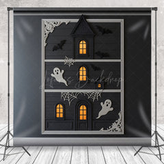 Lofaris Modern Framed Haunted House Photography Backdrop Minimalist Ghost and Bat Decor Spooky Chic Wall Art Background