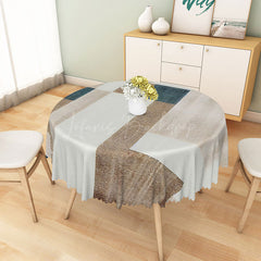 Lofaris Modern Geometric Patchwork Round Tablecloth in Grey Brown and Blue for Contemporary Abstract Decor