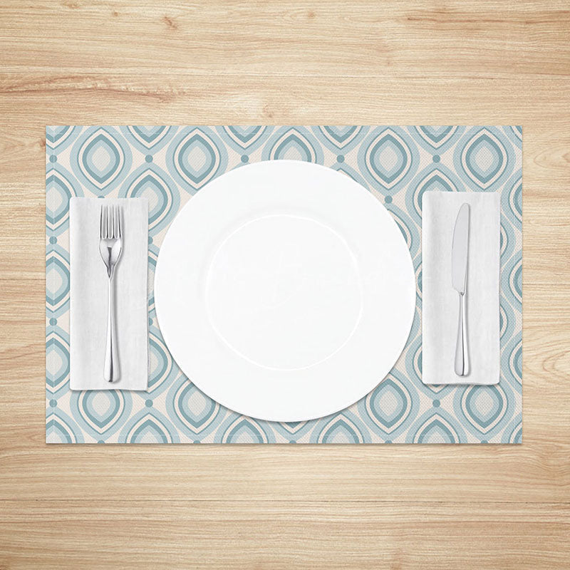 Lofaris Modern Geometric Placemats Set of 4 with Blue and White Oval Pattern for Contemporary Kitchen Decor