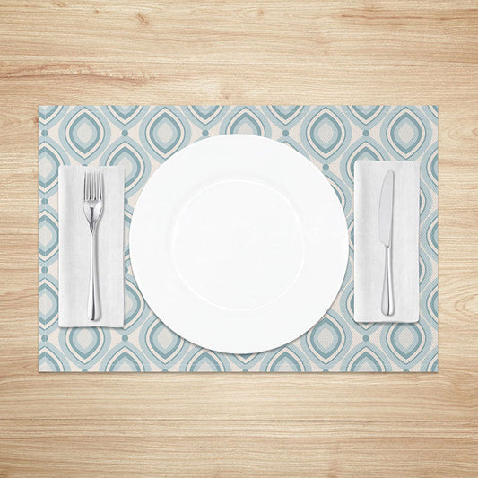 Lofaris Modern Geometric Placemats Set of 4 with Blue and White Oval Pattern for Contemporary Kitchen Decor