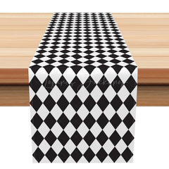 Lofaris Modern Geometric Table Runner with Black and White Diamond Shape for Contemporary Kitchen Decor