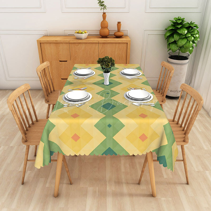 Lofaris Modern Geometric Tablecloth in Yellow and Green for Contemporary Kitchen Mid-Century Style Decor