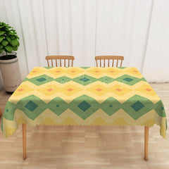 Lofaris Modern Geometric Tablecloth in Yellow and Green for Contemporary Kitchen Mid-Century Style Decor