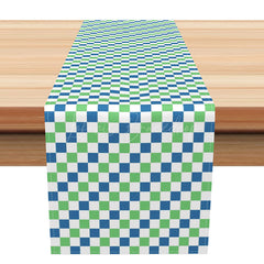 Lofaris Modern Gingham Table Runner in Green and Blue Contemporary Plaid for Everyday Kitchen Dining
