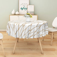 Lofaris Modern Gold and White Geometric Stripe Round Tablecloth for Elegant Contemporary Holiday Decor