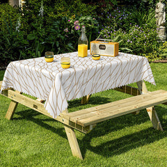 Lofaris Modern Gold And White Nets Rectangle Tablecloth