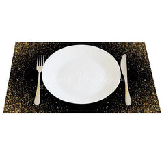Lofaris Modern Gold Glitter Edge Set of 4 Placemats Elegant Abstract Design for Wedding and Holiday Parties