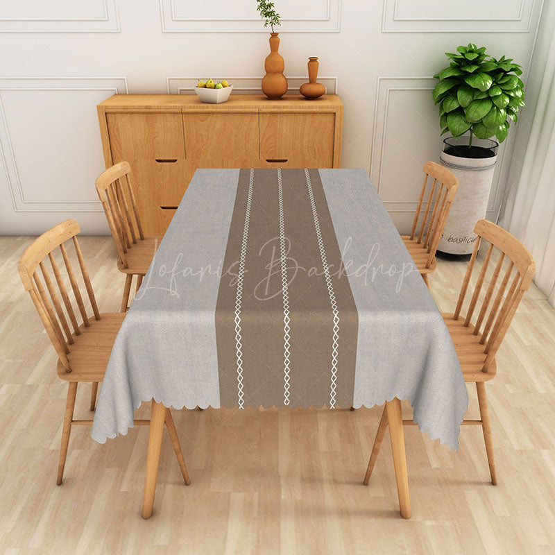 Lofaris Modern Gray and Brown Stripe Rectangle Tablecloth for Neutral Farmhouse Contemporary Kitchen Decor