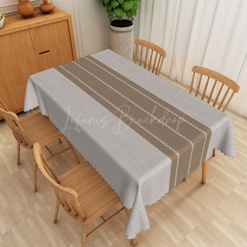 Lofaris Modern Gray and Brown Stripe Rectangle Tablecloth for Neutral Farmhouse Contemporary Kitchen Decor