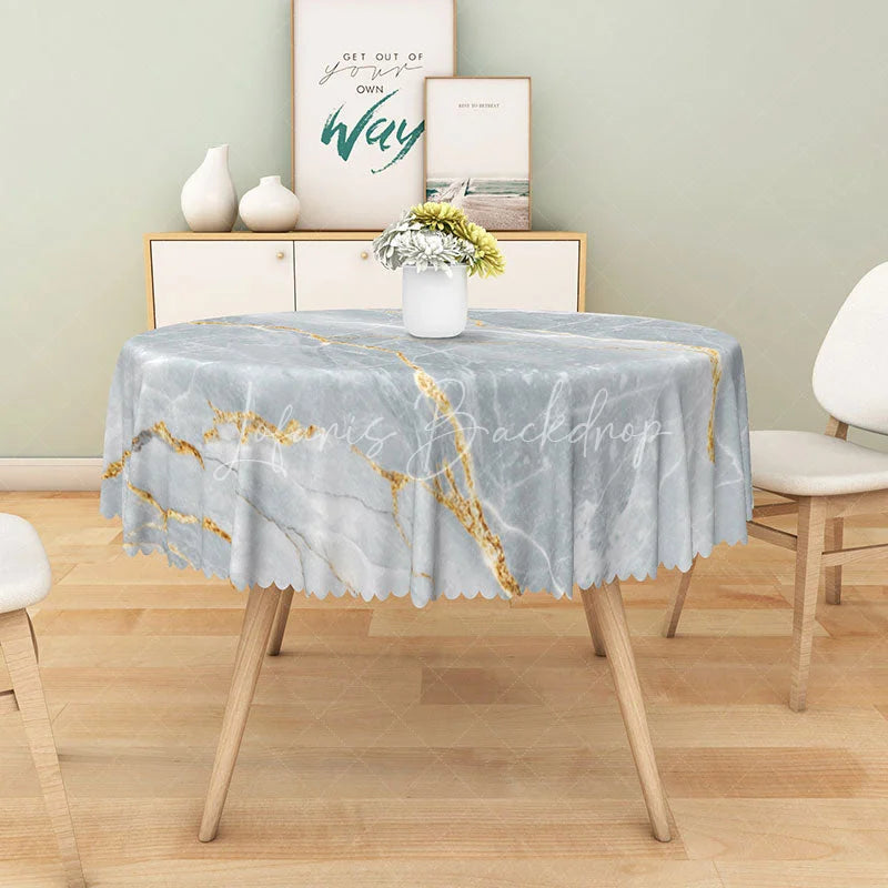 Lofaris Modern Gray and Gold Marble Round Tablecloth for Elegant Luxury Kitchen Dining Room Decor