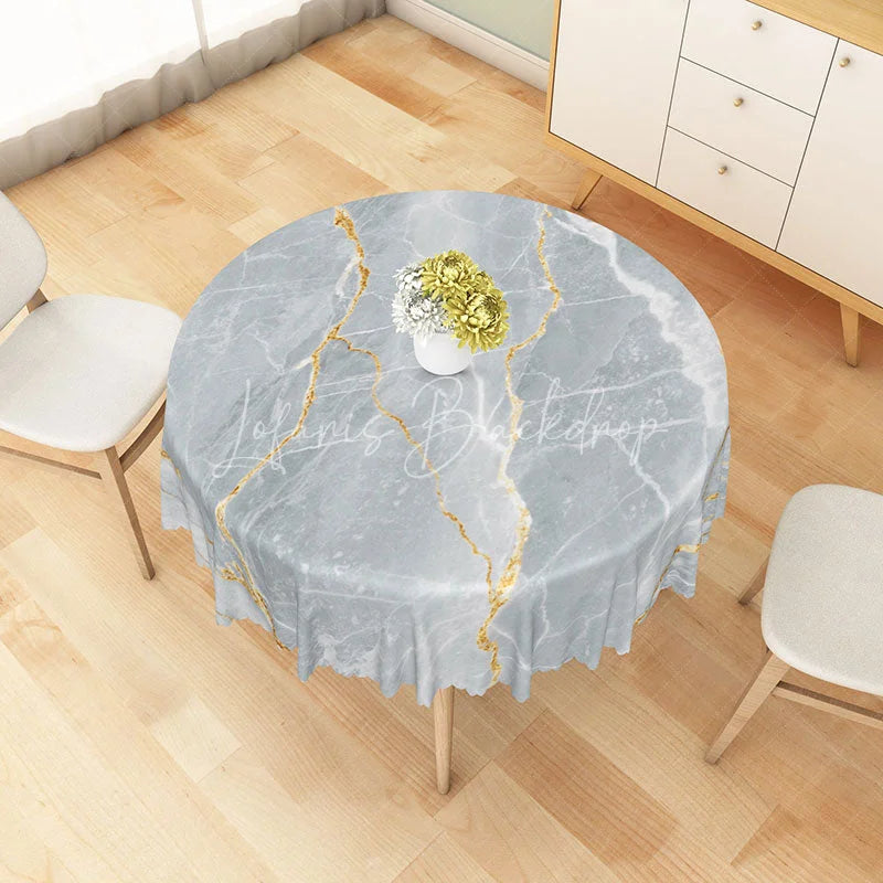Lofaris Modern Gray and Gold Marble Round Tablecloth for Elegant Luxury Kitchen Dining Room Decor