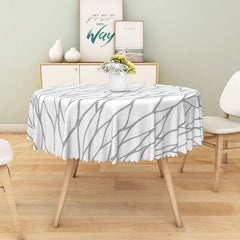 Lofaris Modern Gray and White Geometric Stripe Round Tablecloth for Neutral Contemporary Kitchen Decor