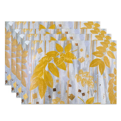 Lofaris Modern Gray and Yellow Leaf Pattern Set of 4 Placemats for Contemporary Fall Autumn Kitchen Decor