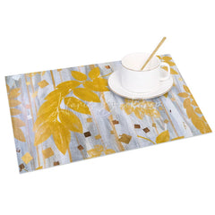 Lofaris Modern Gray and Yellow Leaf Pattern Set of 4 Placemats for Contemporary Fall Autumn Kitchen Decor