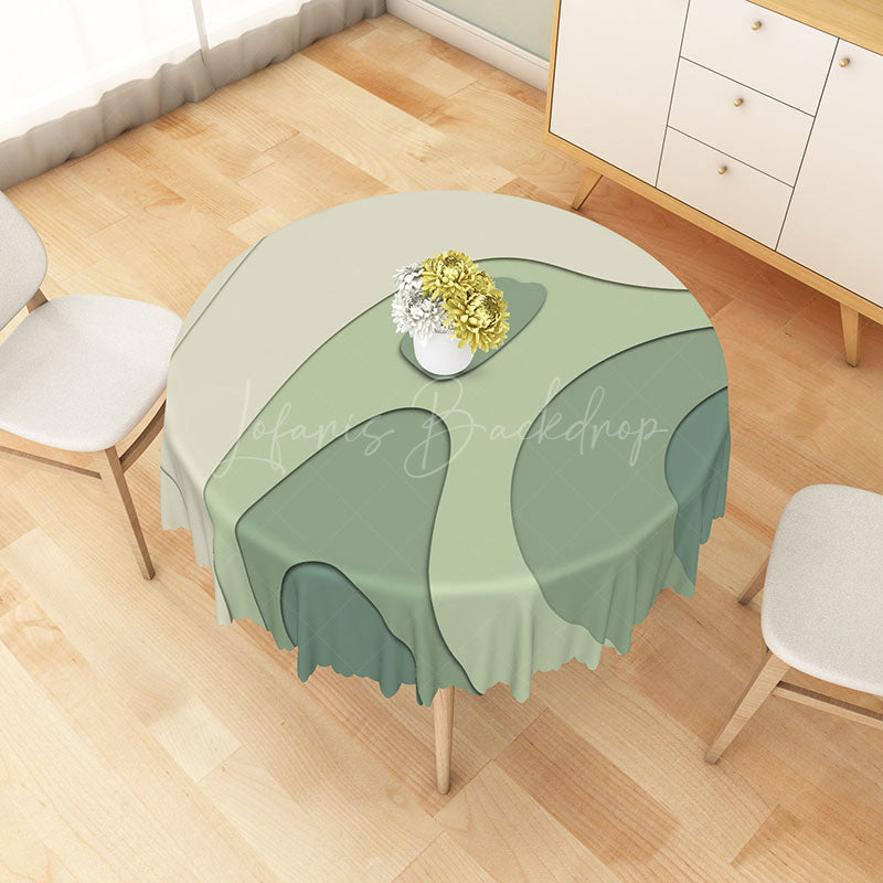 Lofaris Modern Green and Beige Stripe Round Tablecloth for Neutral Earth Tone Kitchen Dining Decor