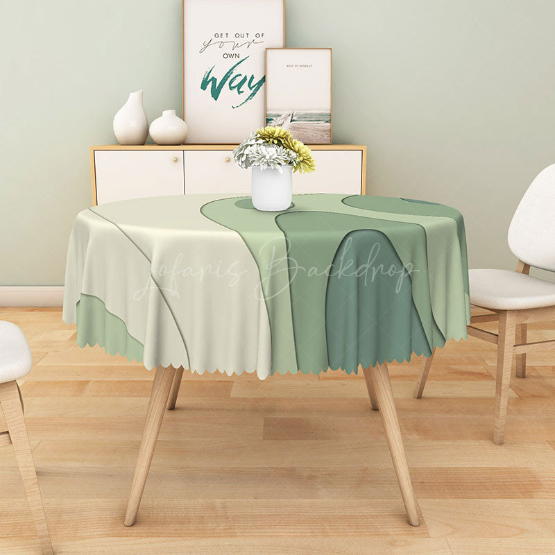 Lofaris Modern Green and Beige Stripe Round Tablecloth for Neutral Earth Tone Kitchen Dining Decor
