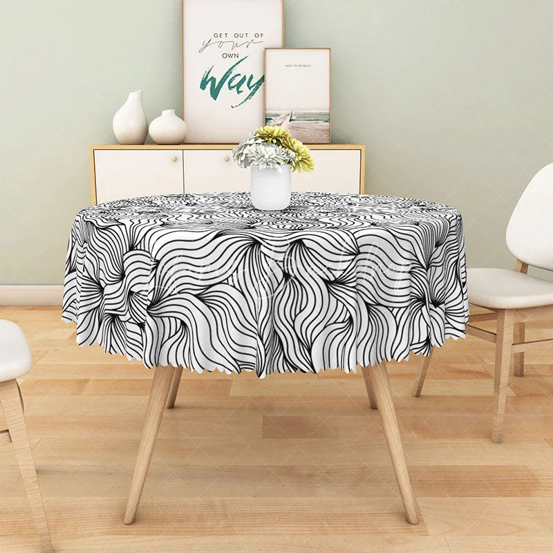 Lofaris Modern Green and White Geometric Round Tablecloth for Contemporary Minimalist Spring Dining Decor