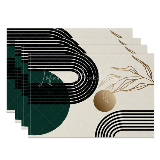 Lofaris Modern Green Black and Gray Geometric Set of 4 Placemats for Contemporary Abstract Dining Decor